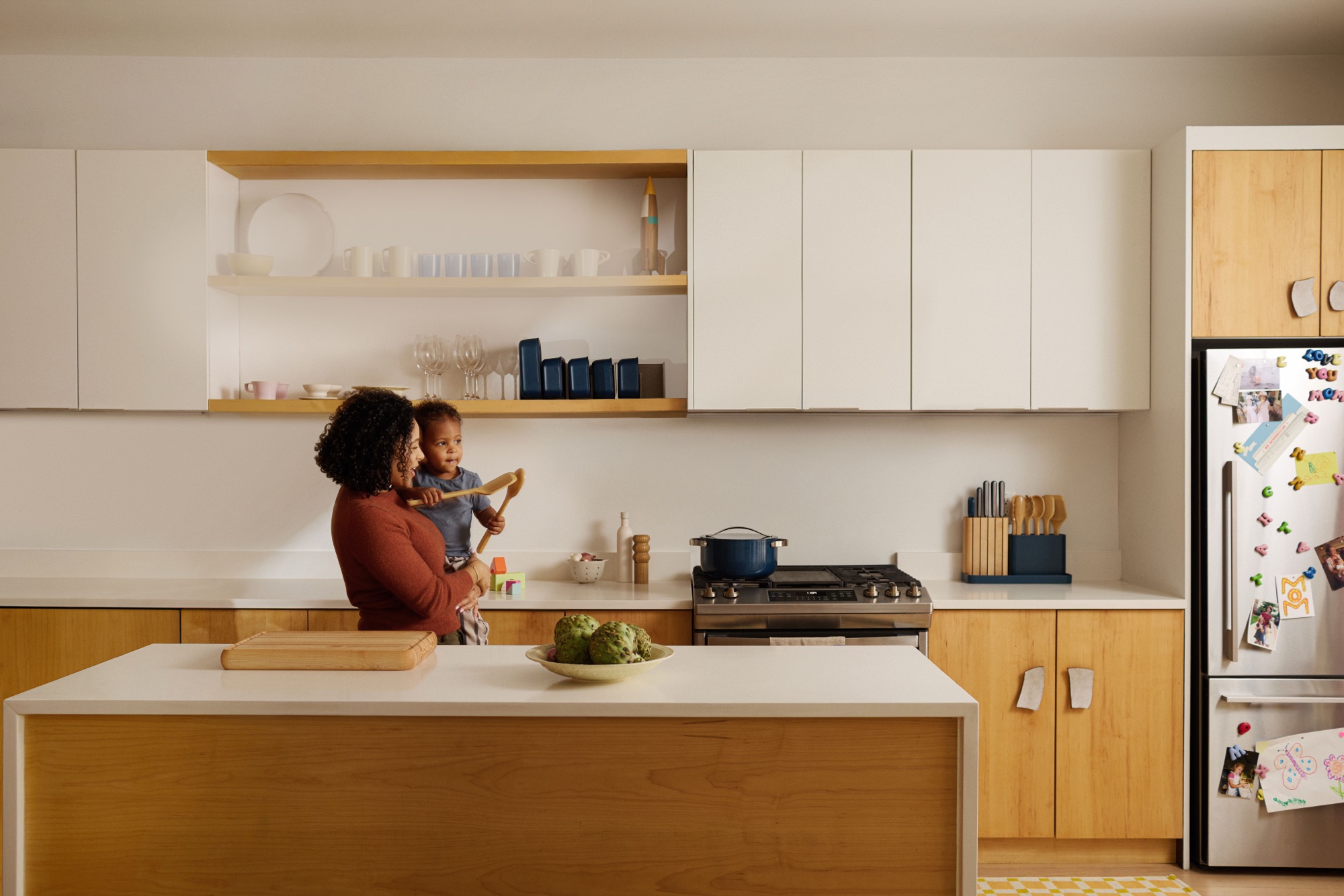 Parent and child cooking at home